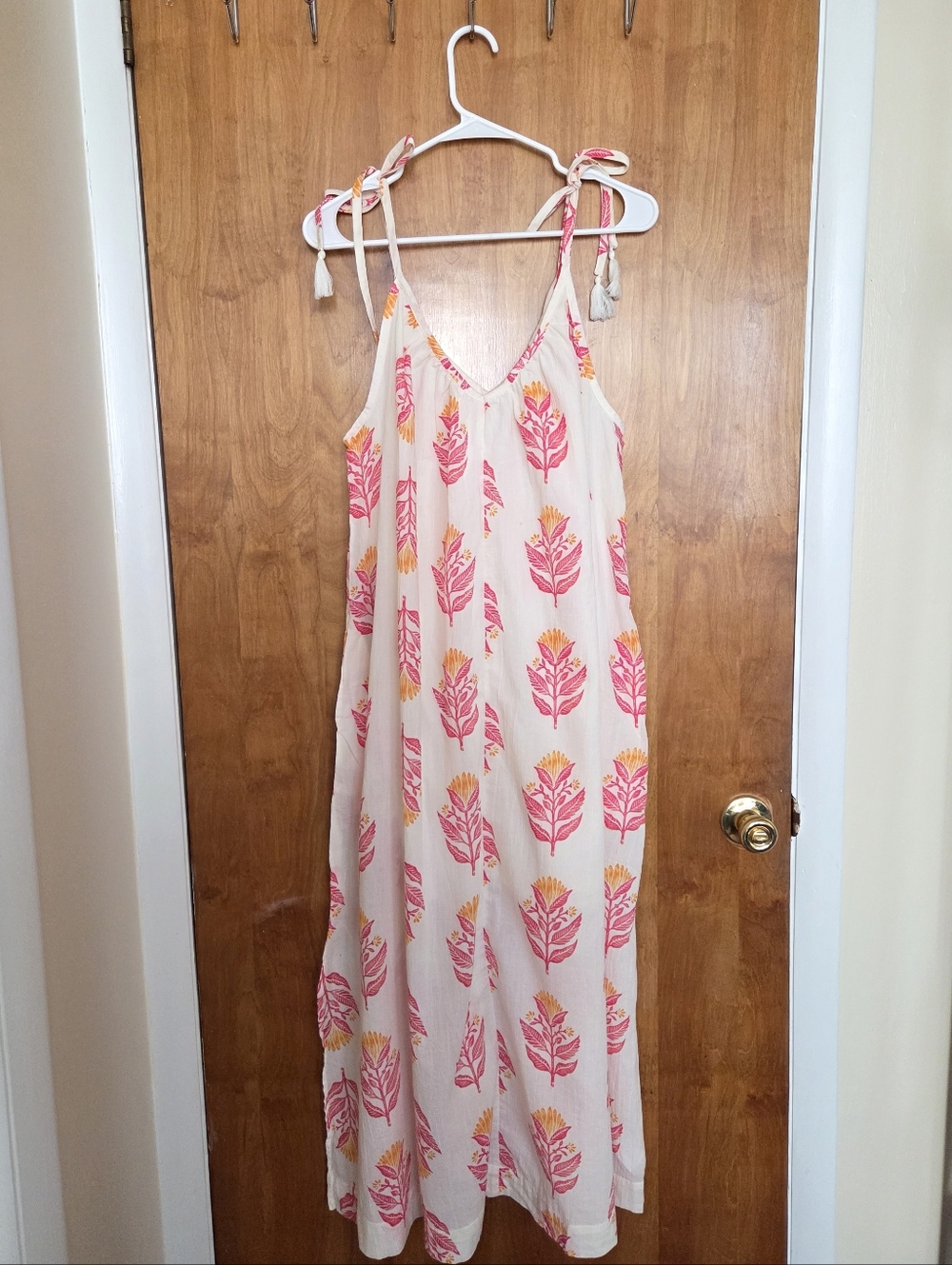 Old Navy Cream Maxi Dress with Pink & Yellow Floral Print